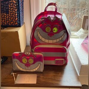 Disney Loungefly Cheshire Cat 100 Platinum & Wallet Set Backpack